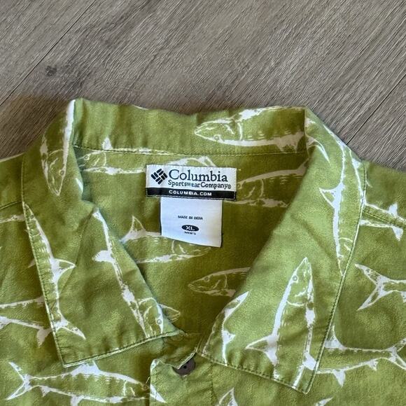 Columbia Sportswear Fish Print Shirt Men’s XL Green Barracuda Retro Beach Casual - Picture 3 of 9